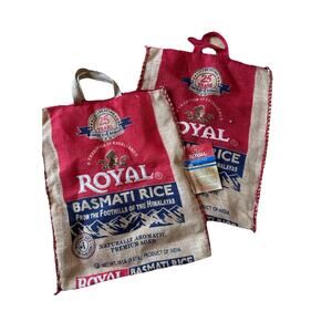 NWT Royal Basmati Rice Bag 20lbs Burlap Handles Zipper Heavy Duty 25th Lot Of 2